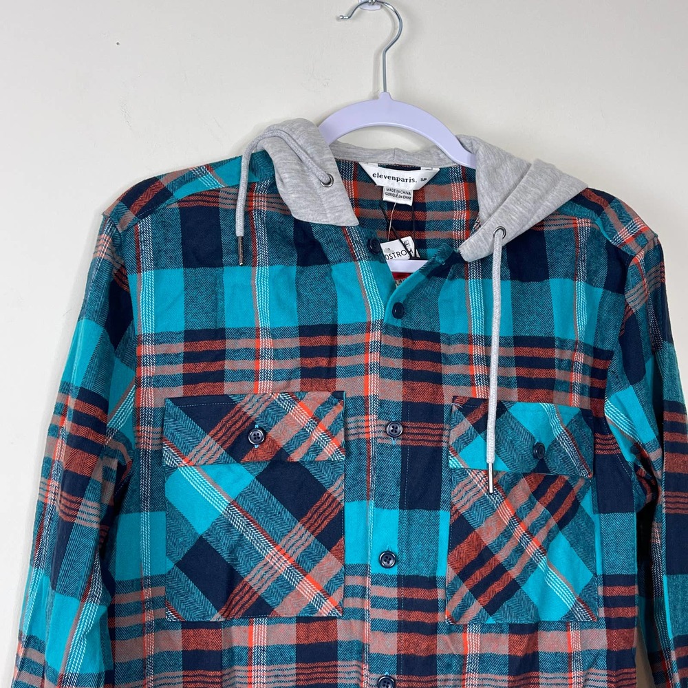 Eleven Paris Blue Columbia Plaid Hooded Shirt Jacket NWT Mens Size Medium - Picture 3 of 8
